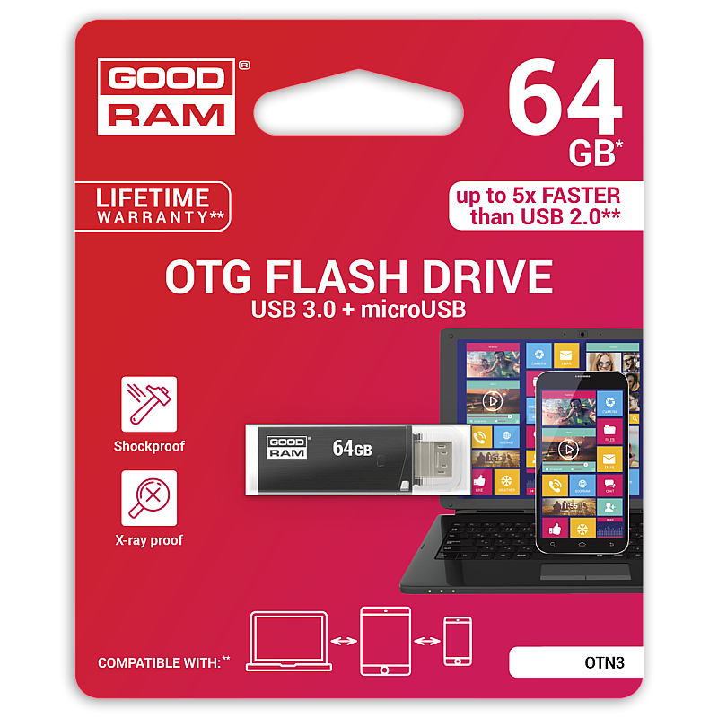 Μονάδα USB 3.0 με κάρτα γραφικών Goodram + microUSB 64GB OTG Μονάδα USB 3.0 με κάρτα γραφικών Goodram + microUSB 64GB OTG