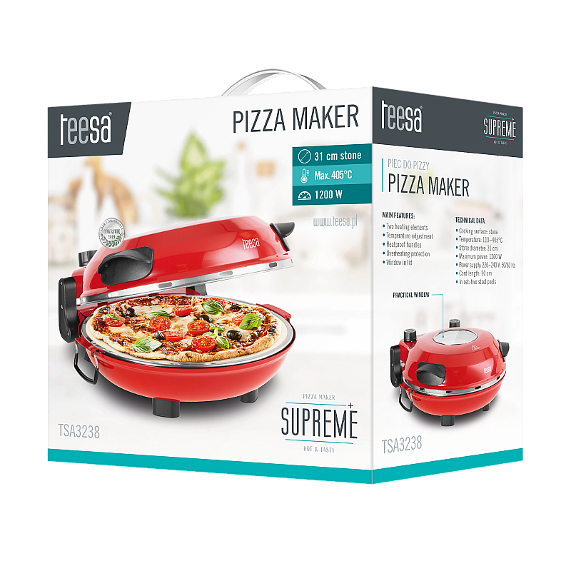 TEESA SUPREME + φούρνος πίτσας, 1200 W, 32 cm, παράθυρο, αποσπώμενη πέτρα, χειριστήριο διπλής θέρμανσης TEESA SUPREME + φούρνος πίτσας, 1200 W, 32 cm, παράθυρο, αποσπώμενη πέτρα, χειριστήριο διπλής θέρμανσης