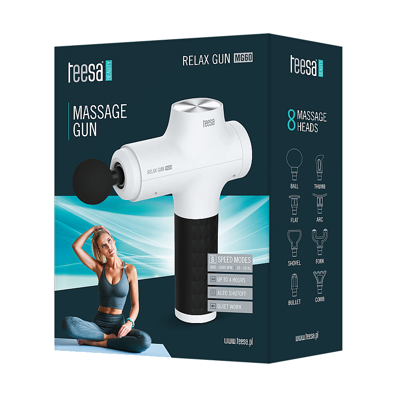 Πιστόλι μασάζ TEESA RELAX GUN MG60, 8 εξαρτήματα, λευκό