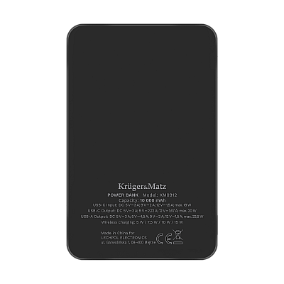 Kruger&Matz μαγνητικό επαγωγικό powerbank 10000 mAh μαύρο