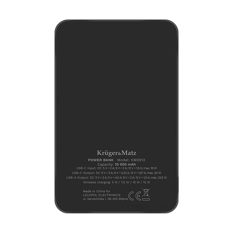 Kruger&Matz μαγνητικό επαγωγικό powerbank 10000 mAh μαύρο