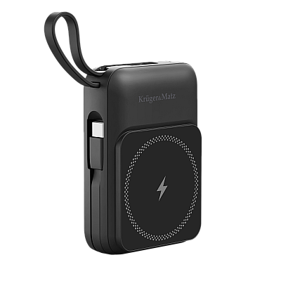Μαγνητικό επαγωγικό powerbank Kruger&Matz 10000 mAh με καλώδιο, μαύρο