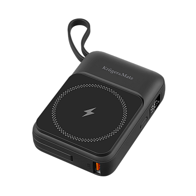 Μαγνητικό επαγωγικό powerbank Kruger&Matz 10000 mAh με καλώδιο, μαύρο