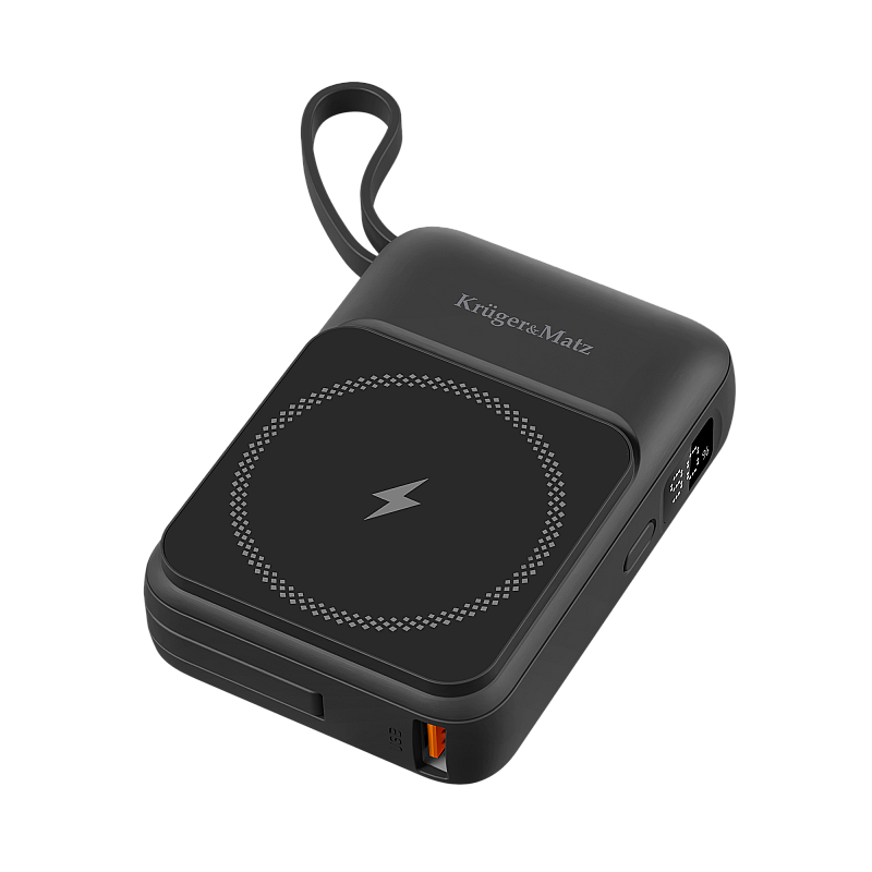 Μαγνητικό επαγωγικό powerbank Kruger&Matz 10000 mAh με καλώδιο, μαύρο