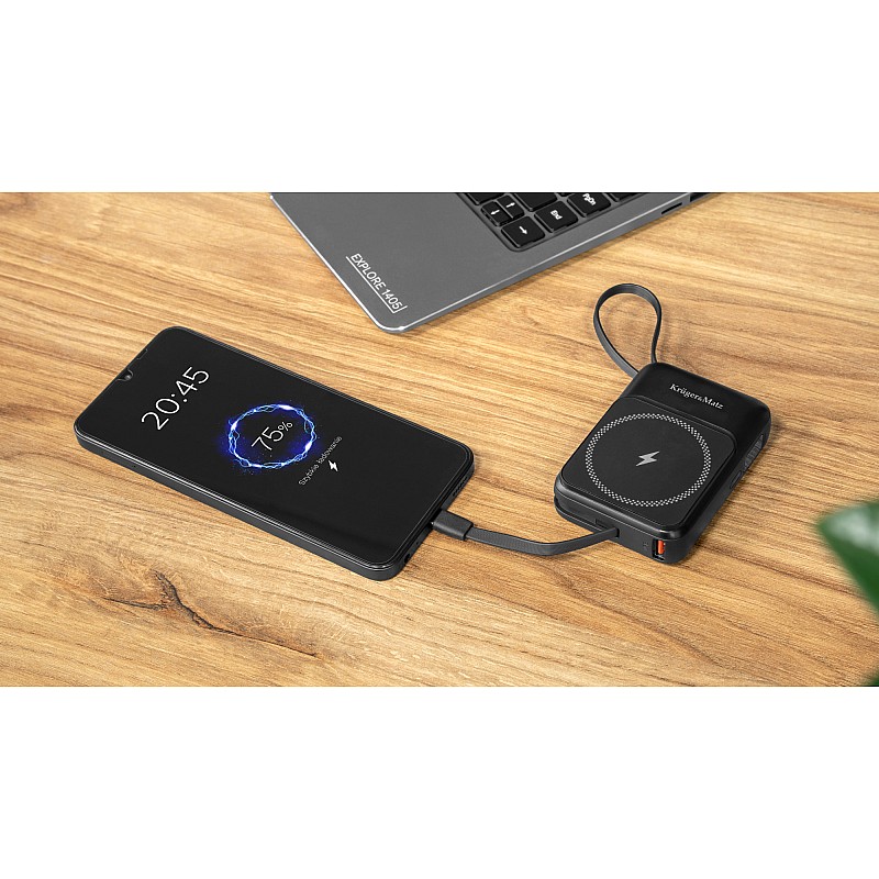 Μαγνητικό επαγωγικό powerbank Kruger&Matz 10000 mAh με μπλε καλώδιο