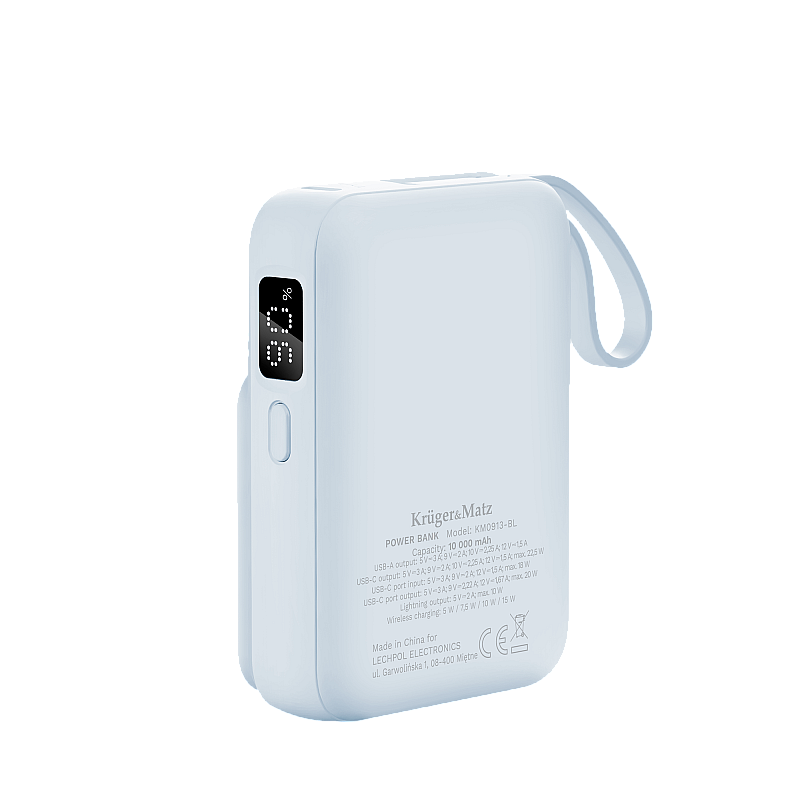 Μαγνητικό επαγωγικό powerbank Kruger&Matz 10000 mAh με μπλε καλώδιο