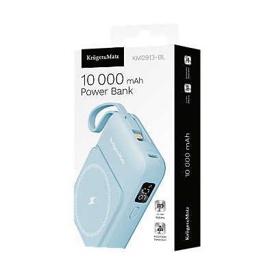 Μαγνητικό επαγωγικό powerbank Kruger&Matz 10000 mAh με μπλε καλώδιο