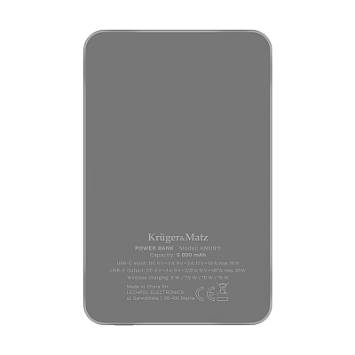 Επαγωγικό POWERBANK Kruger&Matz 5000 mAh μαγνητικό γκρι