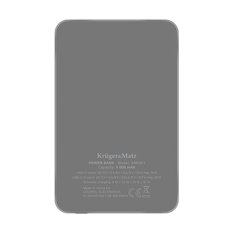 Επαγωγικό POWERBANK Kruger&Matz 5000 mAh μαγνητικό γκρι