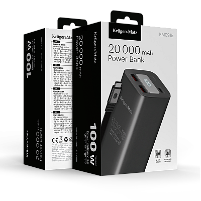 Kruger&Matz PowerBank 20000 mAh Li-ion 100W με λειτουργία QC και PD