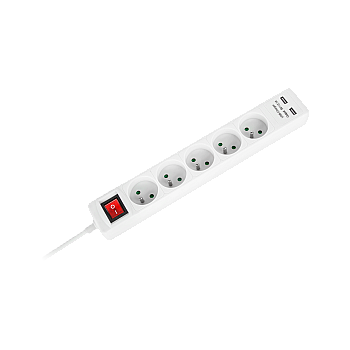 Καλώδιο επέκτασης ρεύματος Rebel 5 πρίζες + 2 υποδοχές USB με διακόπτη - 5μ