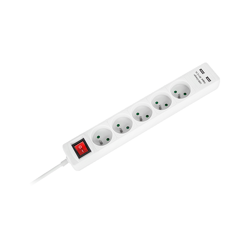 Καλώδιο επέκτασης ρεύματος Rebel 5 πρίζες + 2 υποδοχές USB με διακόπτη - 5μ