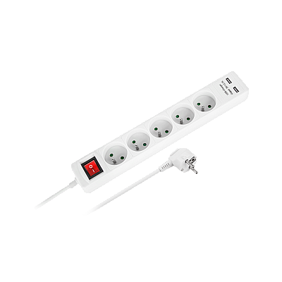 Καλώδιο επέκτασης ρεύματος Rebel 5 πρίζες + 2 υποδοχές USB με διακόπτη - 5μ