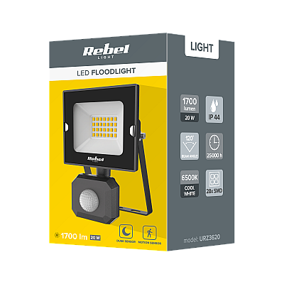 Προβολέας LED Rebel 20W με αισθητήρα λυκόφωτος και κίνησης, 6500K, 230V