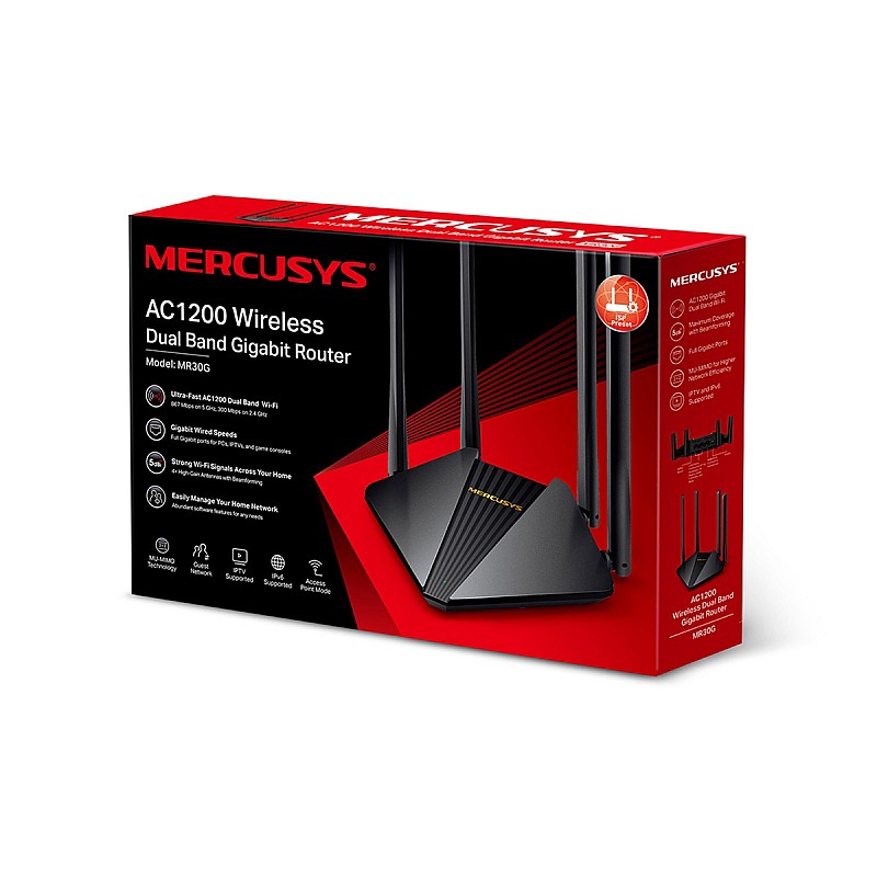 ROUTER AC1200, MR30G, ασύρματο, dual band, 300/867 Mbps, 4 κεραίες / MERCUSYS ROUTER AC1200, MR30G, ασύρματο, dual band, 300/867 Mbps, 4 κεραίες / MERCUSYS