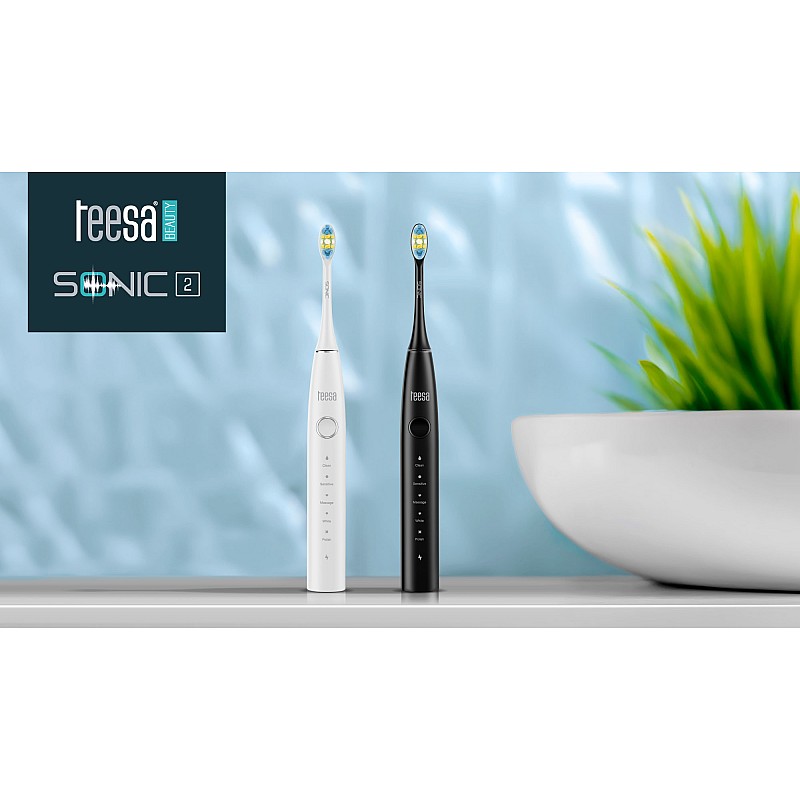 TEESA SONIC 2 λευκή ηχητική οδοντόβουρτσα, 5 τρόποι λειτουργίας, θήκη ταξιδιού, USB τύπου C