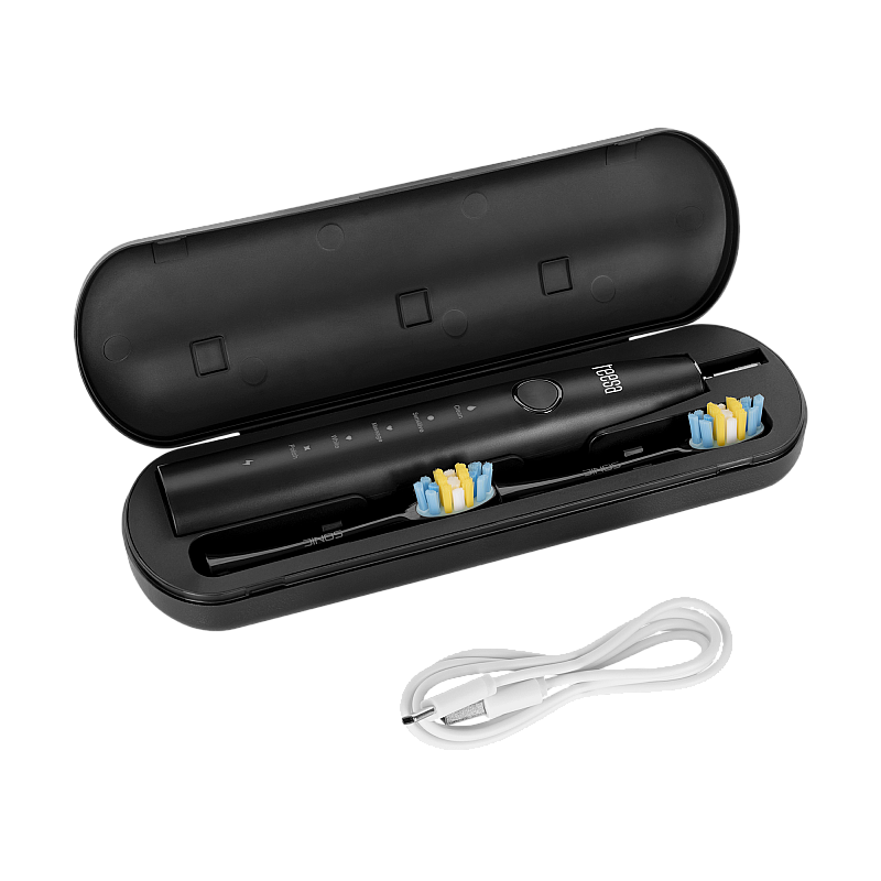 TEESA SONIC 2 μαύρη οδοντόβουρτσα sonic, 5 τρόποι λειτουργίας, θήκη ταξιδιού, USB τύπου C