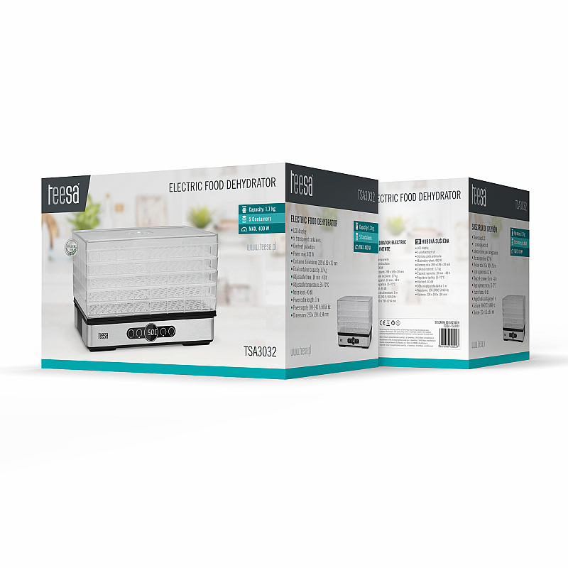 Στεγνωτήριο για μανιτάρια, λαχανικά, φρούτα, 400W, 5 κόσκινα, βιτρίνα, συναγωγή, TEESA