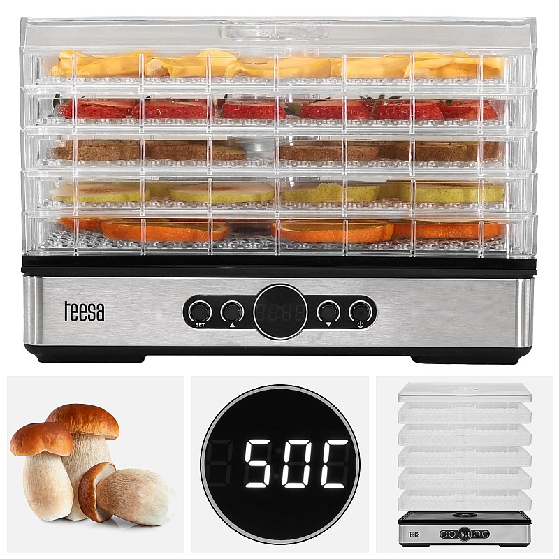 Στεγνωτήριο για μανιτάρια, λαχανικά, φρούτα, 400W, 5 κόσκινα, βιτρίνα, συναγωγή, TEESA