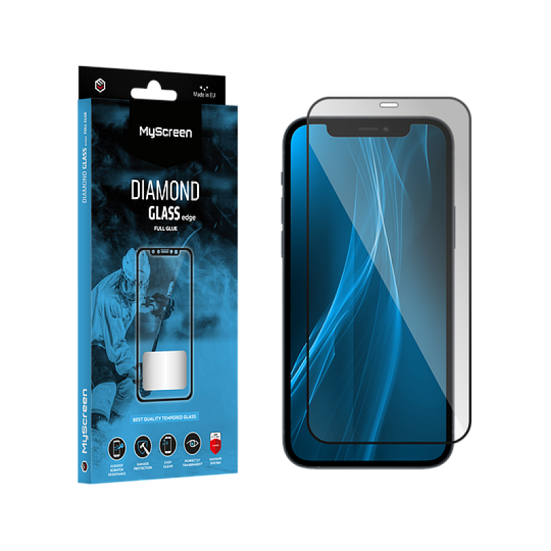 MyScreen DIAMOND GLASS LITE edge FULL GLUE μαύρο προστατευτικό γυαλί Apple iPhone 12/12 Pro 6.1"