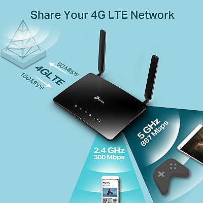 TP-LINK Dual Band 4G LTE Wireless Router, AC1200 TL-Archer MR400 TP-LINK Dual Band 4G LTE Wireless Router, AC1200 TL-Archer MR400