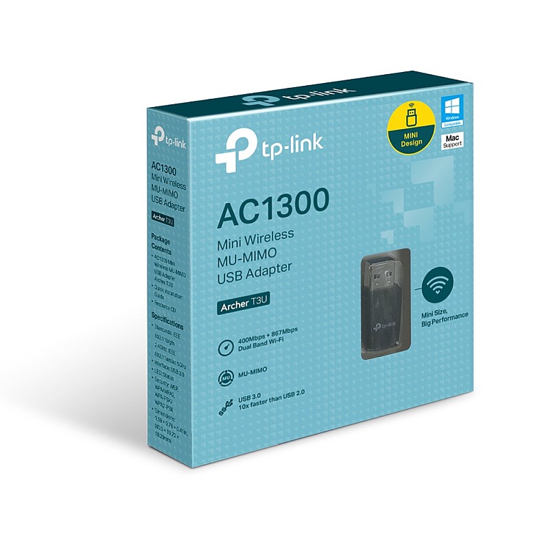 TP-LINK USB3.0 AC1300 Archer T3U Wireless Dual Band 400/867Mbps 802.11ac/n Mini TP-LINK USB3.0 AC1300 Archer T3U Wireless Dual Band 400/867Mbps 802.11ac/n Mini