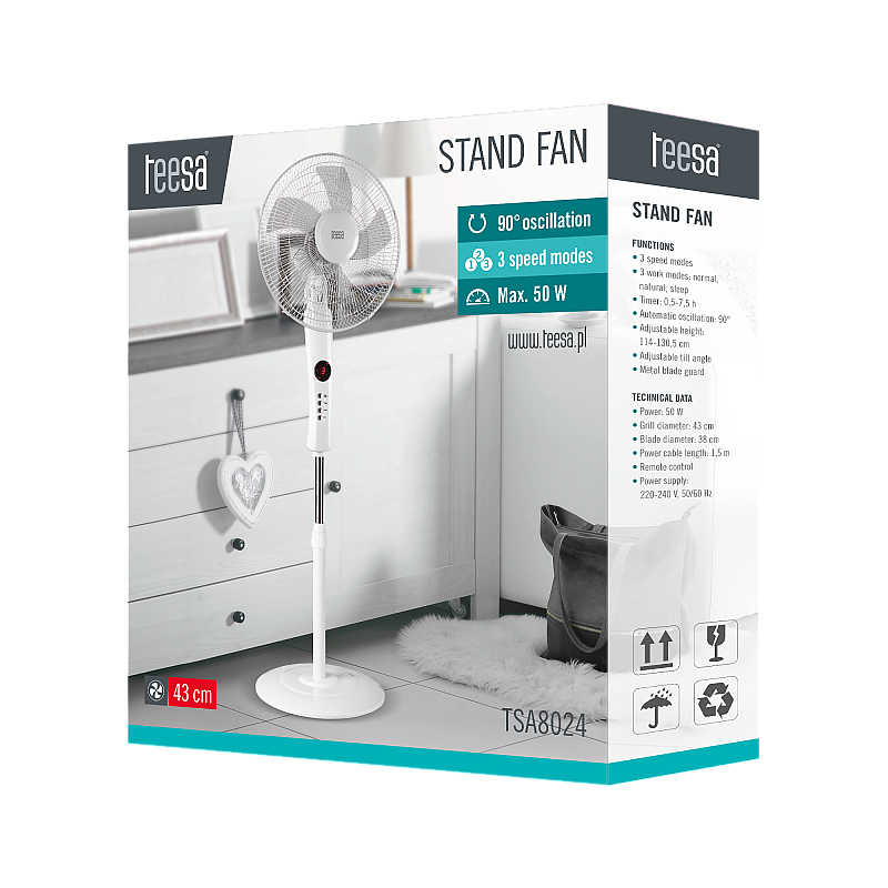 Όρθιος ανεμιστήρας Teesa με τηλεχειριστήριο (λευκό)