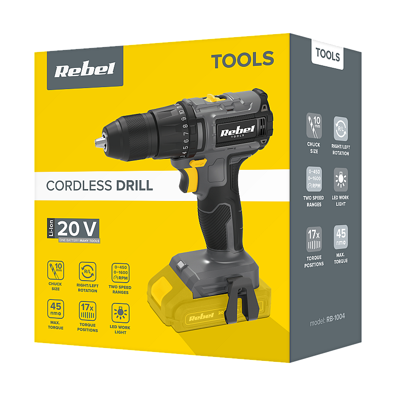 Τρυπάνι μπαταρίας χωρίς ψήκτρες και κατσαβίδι 20V