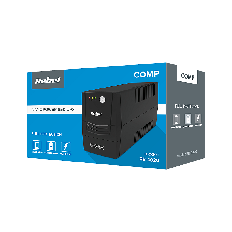 Τροφοδοτικό έκτακτης ανάγκης υπολογιστή UPS REBEL μοντέλο Nanopower 650 (εκτός σύνδεσης, 650VA / 360W, 230 V, 50Hz)