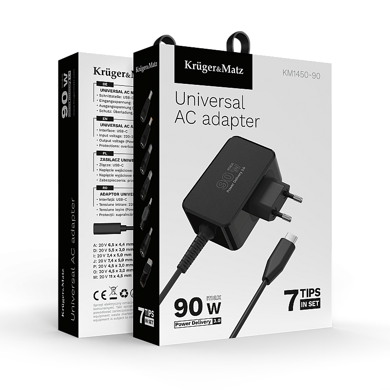 Τροφοδοτικό γενικής χρήσης Kruger&Matz 90W με λειτουργία Power Delivery, 7 ακροδέκτες