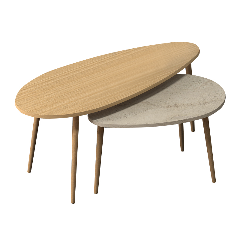 Τραπεζάκι σαλονιού σετ 2 τμχ Elips Megapap χρώμα oak - travertine 116x46x46εκ. Τραπεζάκι σαλονιού σετ 2 τμχ Elips Megapap χρώμα oak - travertine 116x46x46εκ.