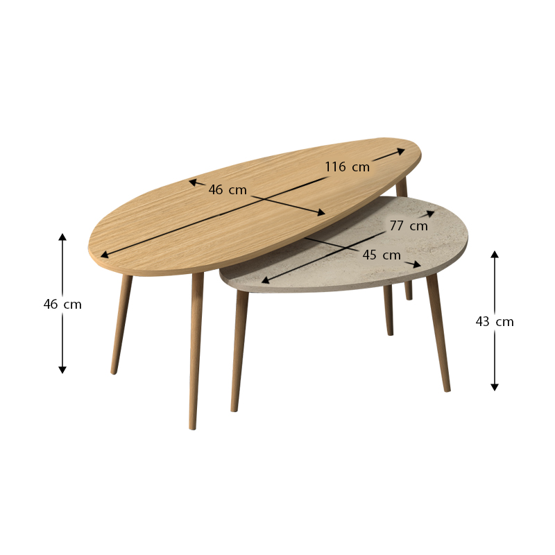 Τραπεζάκι σαλονιού σετ 2 τμχ Elips Megapap χρώμα oak - travertine 116x46x46εκ. Τραπεζάκι σαλονιού σετ 2 τμχ Elips Megapap χρώμα oak - travertine 116x46x46εκ.