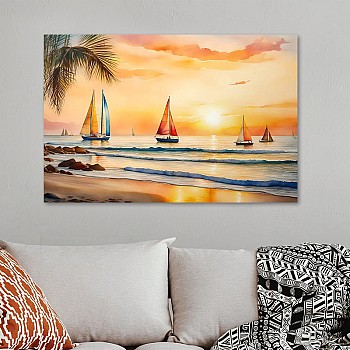 Πίνακας σε καμβά "Tropical Sails at the Sunset" Megapap ψηφιακής εκτύπωσης 100x70x3εκ.
