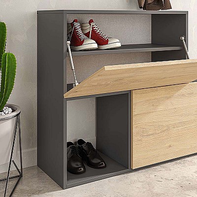 Έπιπλο εισόδου-παπουτσοθήκη Holdon Megapap μελαμίνης φυσικό οξιάς/ανθρακί 120x36,5x87,5εκ.