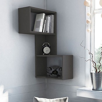 Ραφιέρα τοίχου γωνιακή Part Megapap χρώμα ανθρακί 47x20x82εκ.