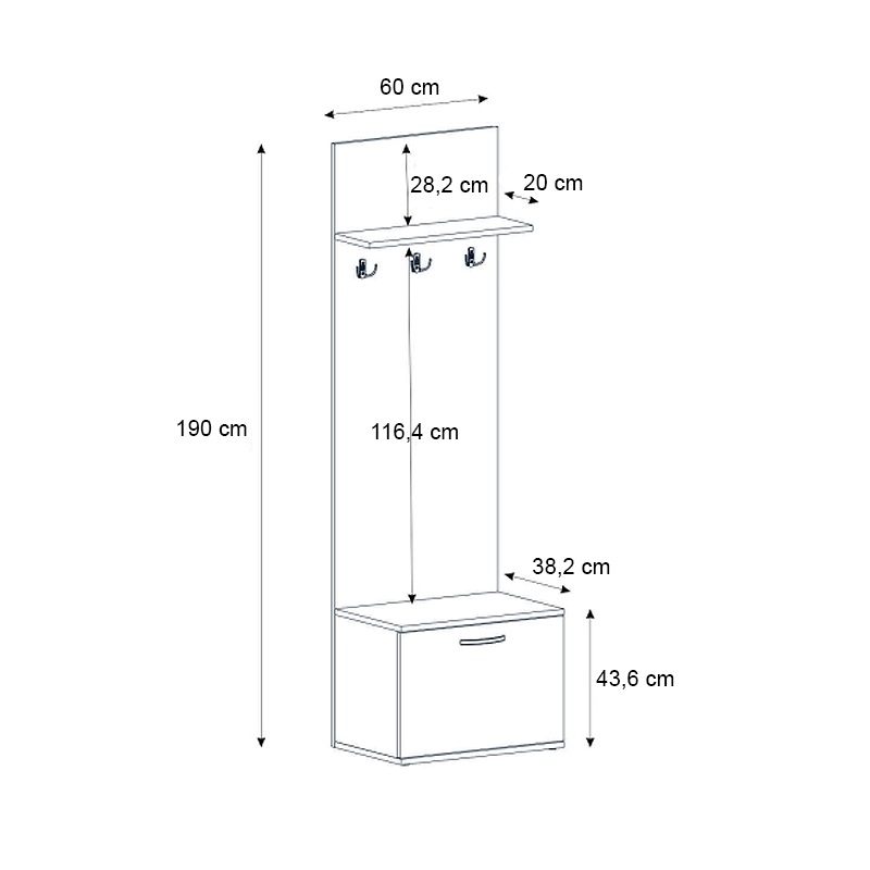 Έπιπλο εισόδου Track Megapap χρώμα καρυδί 60x38,2x190εκ. Έπιπλο εισόδου Track Megapap χρώμα καρυδί 60x38,2x190εκ.