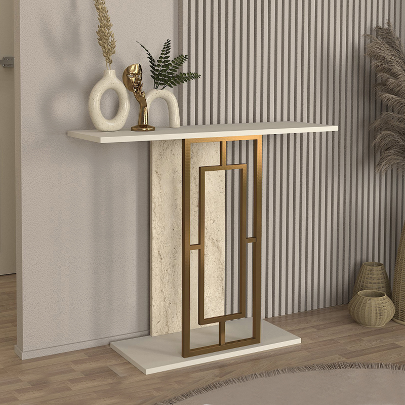 Κονσόλα Alderas Megapap χρώμα λευκό - travertine - χρυσό 90x29,6x76,8εκ. Κονσόλα Alderas Megapap χρώμα λευκό - travertine - χρυσό 90x29,6x76,8εκ.