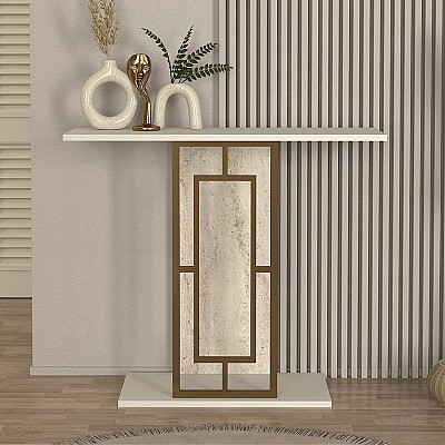Κονσόλα Alderas Megapap χρώμα λευκό - travertine - χρυσό 90x29,6x76,8εκ. Κονσόλα Alderas Megapap χρώμα λευκό - travertine - χρυσό 90x29,6x76,8εκ.