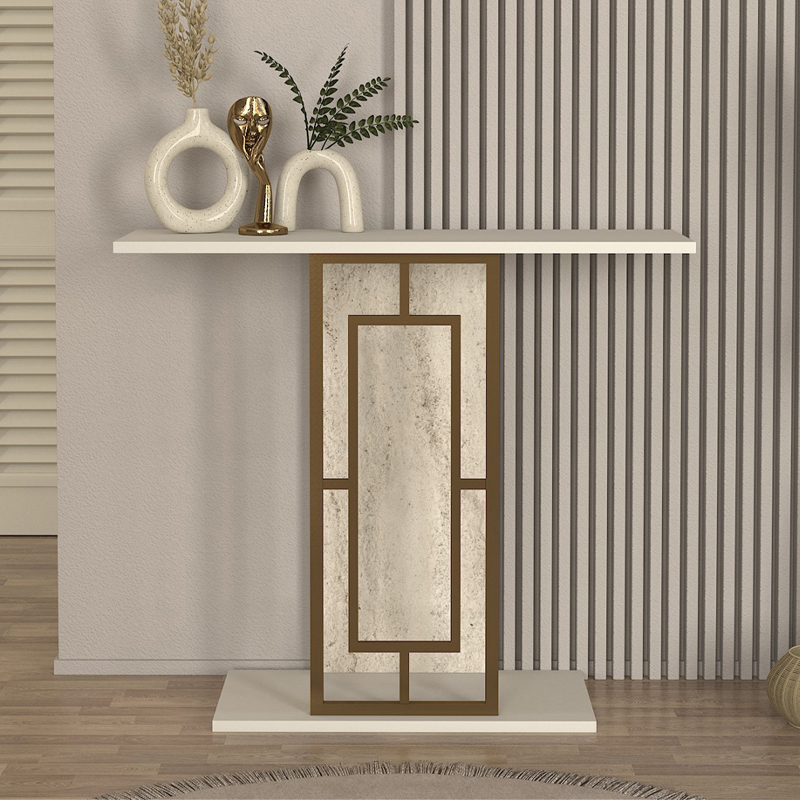 Κονσόλα Alderas Megapap χρώμα λευκό - travertine - χρυσό 90x29,6x76,8εκ. Κονσόλα Alderas Megapap χρώμα λευκό - travertine - χρυσό 90x29,6x76,8εκ.
