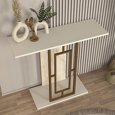 Κονσόλα Alderas Megapap χρώμα λευκό - travertine - χρυσό 90x29,6x76,8εκ. Κονσόλα Alderas Megapap χρώμα λευκό - travertine - χρυσό 90x29,6x76,8εκ.