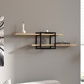 Ραφιέρα τοίχου Mone Megapap χρώμα sapphire oak - μαύρο 120x18x30εκ.