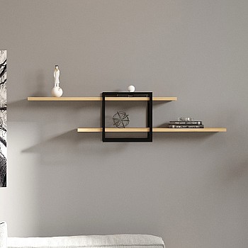 Ραφιέρα τοίχου Mone Megapap χρώμα sapphire oak - μαύρο 120x18x30εκ.